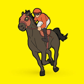 Horse racing ,Jockey riding horse, graphic vector.