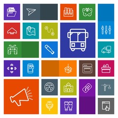 Modern, simple, colorful vector icon set with building, speaker, architecture, white, mouse, speed, bus, internet, sound, castle, public, file, loudspeaker, laboratory, paper, road, office, quad icons