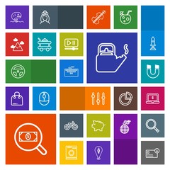 Modern, simple, colorful vector icon set with bike, landscape, money, finance, equality, business, kitchen, bag, hot, food, transportation, computer, white, medicine, bank, coin, sea, mountain icons