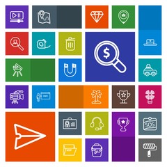 Modern, simple, colorful vector icon set with luggage, field, grill, sea, microphone, magnetic, technology, palm, paint, cooking, interface, profile, lighthouse, email, leaf, web, meat, video icons