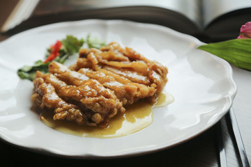 Asian style chicken schnitzel with citrus sauce