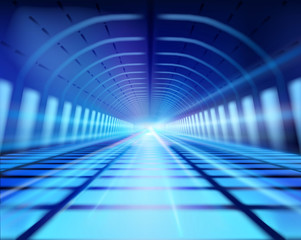 Light trails in long tunnel. Subway. Vector illustration.