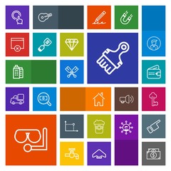 Modern, simple, colorful vector icon set with finger, house, cafe, building, estate, lock, wallet, hand, glass, cup, vintage, cash, equipment, water, paintbrush, home, old, paddle, purse, money icons