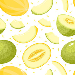 Vector seamless pattern with cartoon melons isolated on white. - 205353726