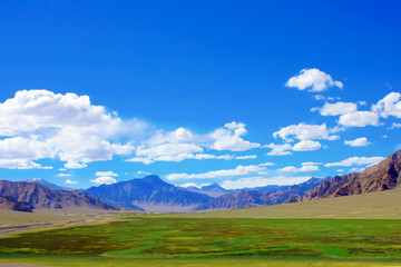 green meadows in high mountains of Tibet (China)
