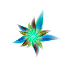 Abstract exotic flower with green, brown and blue petals. Fantasy fractal design. Psychedelic digital art. 3D rendering.