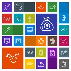 Modern, simple, colorful vector icon set with technology, screen, trash, traffic, glasses, link, wrench, vehicle, money, mobile, bin, inflatable, spanner, pool, hyperlink, transportation, van icons