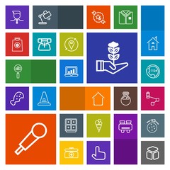 Modern, simple, colorful vector icon set with navigation, winner, money, operator, audio, magnifying, search, help, map, sound, competition, music, computer, tree, laptop, estate, growth, house icons