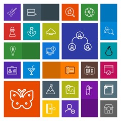 Modern, simple, colorful vector icon set with fly, hierarchy, guitar, wing, office, business, fresh, nature, technology, sign, map, food, pear, desktop, location, pin, butterfly, structure, game icons