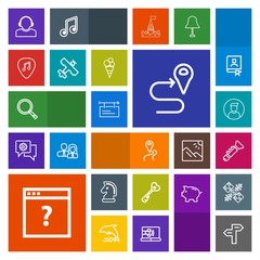 Modern, simple, colorful vector icon set with game, internet, road, way, page, banner, music, center, poster, plane, trumpet, blank, direction, strategy, business, chessboard, sign, bugle, jazz icons