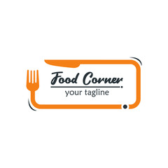 Good Food Logo Icon. Restaurant Culinary Kitchen Canteen Catering Design Concept. Rectangle Fork Knife Vector Illustration