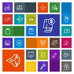 Modern, simple, colorful vector icon set with sound, people, jet, gift, package, online, sign, food, fish, navigation, face, white, vehicle, aircraft, smile, headset, airplane, bag, profile, car icons