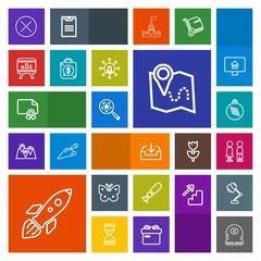 Modern, simple, colorful vector icon set with wing, north, east, travel, falling, search, shuttle, space, fly, rocket, cartoon, achievement, certificate, butterfly, character, award, south, pin icons