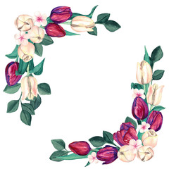 Watercolor Burgundy and Cream Tulips Borders