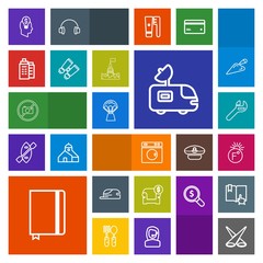 Modern, simple, colorful vector icon set with light, sofa, laundry, spanner, idea, hot, equipment, cap, couch, book, modern, air, machine, satellite, antenna, forbidden, page, spotlight, repair icons