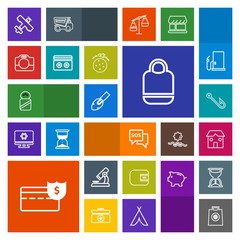 Modern, simple, colorful vector icon set with fashion, building, travel, coin, food, plane, retail, salt, shovel, bag, sale, ingredient, construction, equipment, danger, flight, spice, help, buy icons