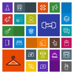 Modern, simple, colorful vector icon set with rocket, sport, cartoon, gym, stationery, launch, safety, shuttle, petrol, fashion, science, fitness, help, phone, clothing, emergency, clothes, work icons