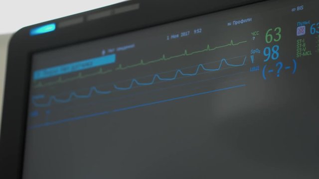 Monitor of Hi-Tech Surgical Robot Shows Health-Control. Modern medical equipment. Minimally Invasive Robotic Surgery with the Da Vinci Surgical System