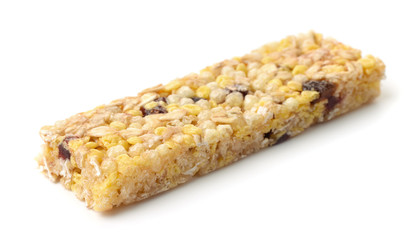 Healthy muesli bar made of cereals, honey and dried berries
