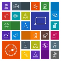 Modern, simple, colorful vector icon set with clock, bill, no, fire, power, glass, bubble, adventure, online, male, property, summer, cocktail, bomb, rent, sun, tobacco, network, tent, umbrella icons