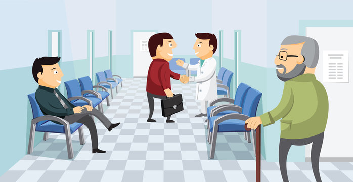 Waiting room in the hospital. Private medical practice. Modern Interior at the doctor. The best medical health care. Simple flat vector illustration.
