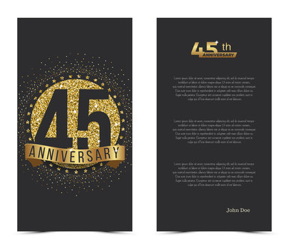 45th anniversary card with gold elements. Vector illustration.