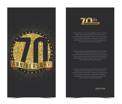 70th anniversary card with gold elements. Vector illustration.