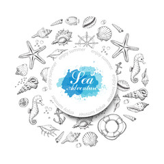 Vector circle from summer marine elements