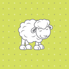 Polka dots background with cute baby sheep