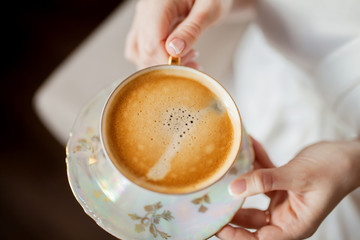 Bride's morning, beautiful cup of coffee.