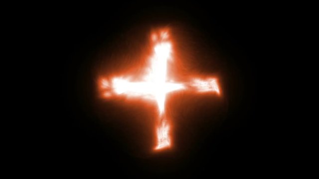 Orange and bright cross in a dark background