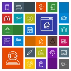 Modern, simple, colorful vector icon set with style, stationery, cell, pencil, package, luggage, science, phone, airport, house, identification, touchscreen, travel, transportation, identity, id icons