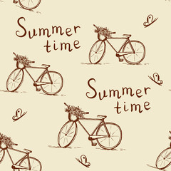 Seamless Pattern with Vintage Bicycle