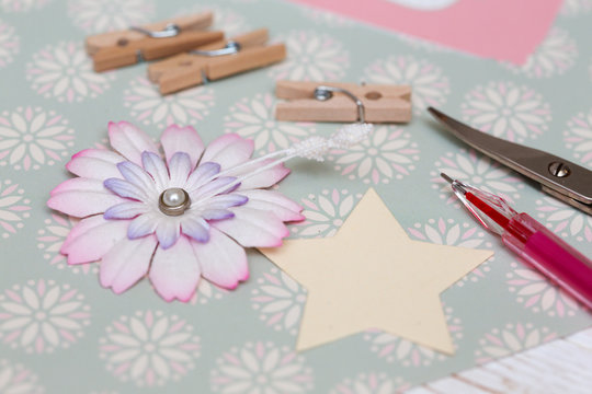 scrapbook - process of creating a postcard