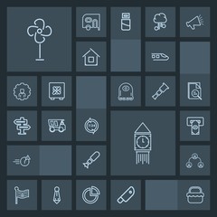 Modern, simple, dark vector icon set with structure, bomb, fan, war, ventilator, nation, national, late, air, nuclear, bank, park, transport, company, railway, operator, london, electric, big icons