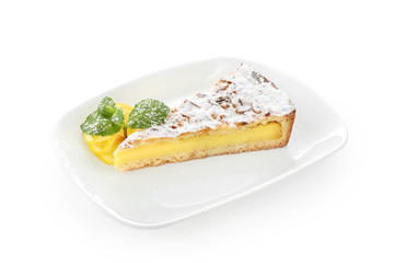 Lemon cake on a white plate