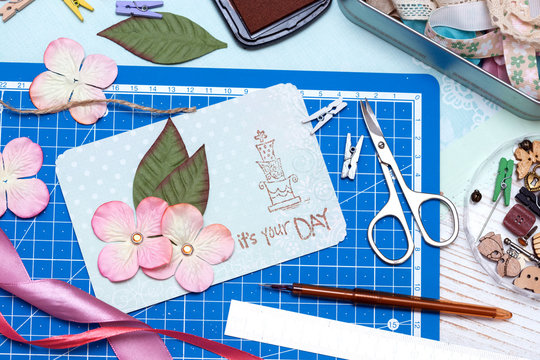 scrapbook - process of creating a postcard