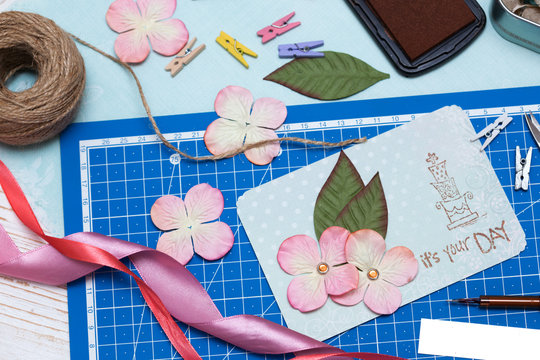 scrapbook - process of creating a postcard