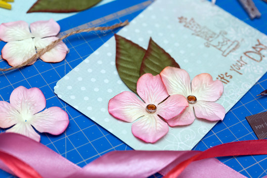 scrapbook - process of creating a postcard