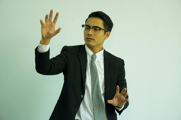 Close up businessman gesturing in conference room 