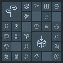 Modern, simple, dark vector icon set with interior, avatar, chair, circle, identity, paint, building, frame, comfortable, headset, tool, meat, human, call, web, roll, office, profile, center, id icons