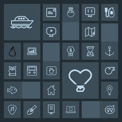 Modern, simple, dark vector icon set with bubble, wheel, sea, internet, food, boat, guitar, music, technology, animal, speech, profile, object, web, white, arrow, ocean, fish, love, seafood, map icons