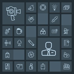 Modern, simple, dark vector icon set with discount, label, medical, health, brush, bag, sign, trip, home, pin, luggage, care, people, knight, equipment, business, package, handle, camera, box icons