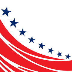 An abstract american patriotic illustration of red stripes and blue stars on an isolated white background
