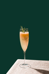 Bellini, a cocktail with Prosecco or champagne white peaches and sugar syrup, in a pop contemporary style