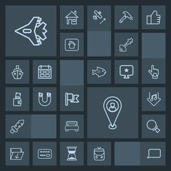 Modern, simple, dark vector icon set with national, location, waste, vintage, jet, object, bed, sound, aircraft, travel, internet, medieval, trash, america, weapon, bag, find, lock, old, box icons