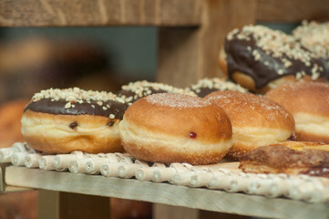 closeup of french traditional marmalade doughnut in bakery