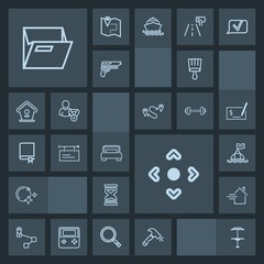 Modern, simple, dark vector icon set with shovel, navigation, table, home, paper, file, bed, white, safety, night, bedroom, clock, construction, map, double, sky, office, pub, blank, sand, paint icons