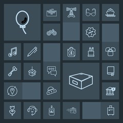 Modern, simple, dark vector icon set with spaceship, business, nature, bank, encyclopedia, holiday, message, study, package, chat, sitting, speech, sale, ship, trip, bag, air, suitcase, label icons