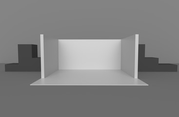 Empty Stand, Kiosk Or Booth Ready With Blank Walls For Customization